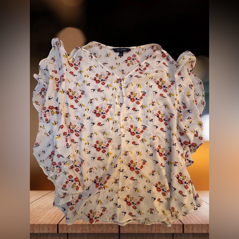 Max Edition Floral Blouse - White with Red, Yellow, and Blue Accents